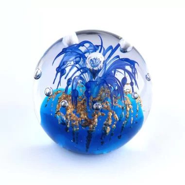 Briefbeschwerer Glas blau gold mittel