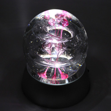 Traum Kugel Briefbeschwerer Glas mini violett-pink weiß mit Blasen 6 cm 